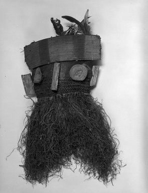 Salampasu. <em>Mask</em>, 20th century. Wood, vegetable fiber, feathers, 27 x 16 x 8 in. (68.6 x 40.6 x 20.3 cm). Brooklyn Museum, Gift of Ruth Lippman in memory of Abbott A. Lippman, 1989.174.2. Creative Commons-BY (Photo: Brooklyn Museum, 1989.174.2_bw.jpg)