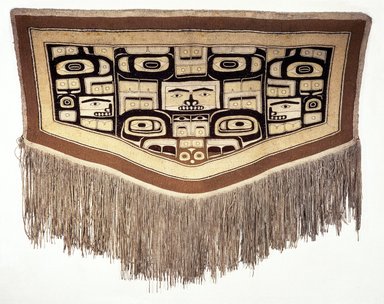 Tlingit, Chilkat. <em>Chilkat Blanket</em>, late 19th–early 20th century. Goat wool, commercial wool, cedar bark, 53 x 68 1/2 in. (134.6 x 174 cm). Brooklyn Museum, The Adolph and Esther D. Gottlieb Collection, 1989.51.63. Creative Commons-BY (Photo: Brooklyn Museum, 1989.51.63_SL1.jpg)