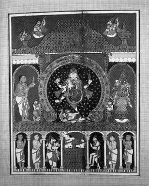 Indian. <em>Shiva Nataraja with Saints</em>, mid 18th century. Tempera, color and gold on cloth, mounted on wood, Image: 32 x 25 1/2 in. (81.3 x 64.8 cm). Brooklyn Museum, Anonymous gift, 1989.52 (Photo: Brooklyn Museum, 1989.52_bw_IMLS.jpg)