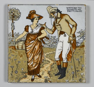 Walter T. Crane (British, 1845–1915). <em>Tile</em>, ca. 1890. Earthenware, 6 x 6 x 5/16 in. (15.2 x 15.2 x 0.8 cm). Brooklyn Museum, Purchased with funds given by Barbara Jakobson, 1989.70 (Photo: Brooklyn Museum, 1989.70_PS2.jpg)