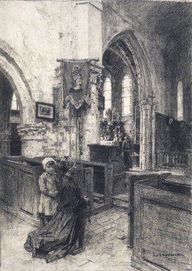 Léon-Augustin Lhermitte (French, 1844-1925). <em>The Church of Saint-Eugène (L'Église de Saint-Eugène)</em>, 1884. Charcoal on laid paper, 19 x 13 3/8 in. (48.3 x 34 cm). Brooklyn Museum, Purchased with funds given by Karen B. Cohen, 1989.87 (Photo: Brooklyn Museum, 1989.87_transp315.jpg)