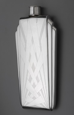 The Napier Company (1922-present). <em>Flask</em>, 1925-1930. Sterling silver and cork, 9 5/8 x 4 1/2 x 1 3/16in. (24.4 x 11.4 x 3cm). Brooklyn Museum, Modernism Benefit Fund, 1990.10a-b. Creative Commons-BY (Photo: Brooklyn Museum, 1990.10a-b_PS9.jpg)