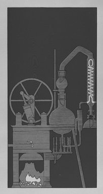 Matt Mullican (American, born 1951). <em>Steam Engine and Continuous Water Still (Connected)</em>, 1988. Etching with 16 gauge copper plates, sheet: 22 x 15 1/8 in. (55.9 x 38.4 cm). Brooklyn Museum, Frank L. Babbott Fund, 1990.125.11. © artist or artist's estate (Photo: Brooklyn Museum, 1990.125.11_bw.jpg)