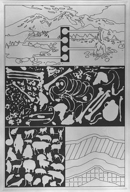 Matt Mullican (American, born 1951). <em>Evolutionary Chart</em>, 1988. Etching with 16 gauge copper plates, sheet: 22 x 15 1/8 in. (55.9 x 38.4 cm). Brooklyn Museum, Frank L. Babbott Fund, 1990.125.13. © artist or artist's estate (Photo: Brooklyn Museum, 1990.125.13_bw.jpg)