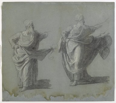 John Singleton Copley (American, 1738–1815). <em>Studies for "Saul Reproved by Samuel for Not Obeying the Commandments of the Lord,"</em> 1797–1798. Black crayon and white chalk on blue, medium-weight, slightly textured laid paper, sheet (sight): 12 1/4 x 14 1/4 in. (31.1 x 36.2 cm). Brooklyn Museum, Purchased with funds given by Mr. and Mrs. Leonard L. Milberg, 1990.126.1a-b (Photo: Brooklyn Museum, 1990.126.1a-b_recto_PS6.jpg)