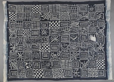 Igbo. <em>Cloth (Ukara)</em>, 20th century. Cotton, indigo, 60 × 79 × 1/16 in. (152.4 × 200.7 × 0.2 cm). Brooklyn Museum, Purchased with funds given by Frieda and Milton F. Rosenthal, 1990.132.6. Creative Commons-BY (Photo: , 1990.132.6_overall_PS4.jpg)