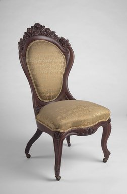 Attributed to John Henry Belter (American, born Germany, 1804-1863). <em>Side Chair, Rosalie Pattern</em>, ca. 1860. Wood, upholstery, 37 3/8 x 18 5/8 x 24 5/8 in. Brooklyn Museum, Bequest of DeLancey Thorn Grant in memory of her mother, Louise Floyd-Jones Thorn, 1990.145.10. Creative Commons-BY (Photo: Brooklyn Museum, 1990.145.10.jpg)