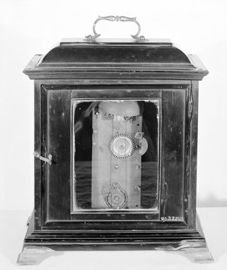 Thomas Tompion. <em>Bracket Shelf Clock</em>, ca. 1700. Wood, brass, glass, 13 3/4 x 12 1/2 x 6 3/4 in. Brooklyn Museum, Gift of Henry P. Sailer, 1990.151.8. Creative Commons-BY (Photo: Brooklyn Museum, 1990.151.8_rear.jpg)