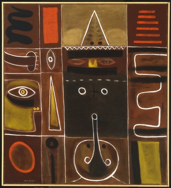 Adolph Gottlieb (American, 1903–1974). <em>Premonition of Evil</em>, 1946. Oil and tempera on canvas, unframed: 40 1/8 x 36 1/8 in.  (101.9 x 91.8 cm);. Brooklyn Museum, Gift of the Adolph and Esther Gottlieb Foundation, Inc. in honor of Esther Gottlieb and Lawrence Alloway, 1990.163. © artist or artist's estate (Photo: Brooklyn Museum, 1990.163_SL1.jpg)