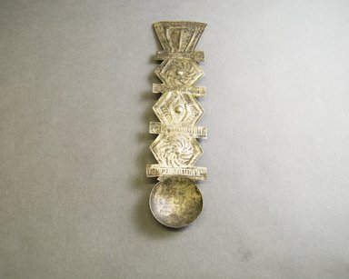 Akan. <em>Spoon</em>, 19th century. Probably silver, length: 10 in. (length: 18.7 cm. Brooklyn Museum, Gift of Shirley B. Williams, 1990.221.21. Creative Commons-BY (Photo: Brooklyn Museum, 1990.221.21_front_PS5.jpg)