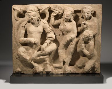  <em>Narrative Panel: Royal Figure with Attendants</em>, 5th century. Red terracotta, 15 x 19 1/2 x 4 1/2in. (38.1 x 49.5 x 11.4cm). Brooklyn Museum, Gift of Dr. Bertram H. Schaffner, 1990.226. Creative Commons-BY (Photo: Brooklyn Museum, 1990.226_PS6.jpg)