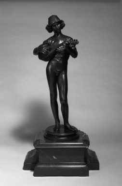 Paul Dubois (French, 1829-1905). <em>A Fifteenth-Century Florentine Singer (Le Chanteur florentin du XVe siècle )</em>, 1865. Bronze with marble pedestal, 24 1/2 x 9 1/2 x 7 1/2 in. (62.2 x 24.1 x 19.1 cm). Brooklyn Museum, Gift of Benno Bordiga, 1990.228.7a-b. Creative Commons-BY (Photo: Brooklyn Museum, 1990.228.7a-b_bw.jpg)