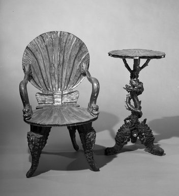 Possibly Pauley et Cie. <em>Table</em>, late 19th or early 20th century. Wood, silver leaf, 32 x 19 x 19 in.  (81.3 x 48.3 x 48.3 cm). Brooklyn Museum, Gift of Mr. and Mrs. Bruce M. Newman, 1990.230.7. Creative Commons-BY (Photo: , 1990.230.6_1990.230.7_bw.jpg)