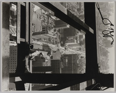 Lewis Wickes Hine (American, 1874-1940). <em>Man Astride Beam, Empire State Building</em>, 1930. Gelatin silver print, image: 19 1/4 x 15 1/4 in. (48.9 x 38.7 cm). Brooklyn Museum, Gift of Naomi and Walter Rosenblum, 1990.241.2 (Photo: Brooklyn Museum, 1990.241.2_PS20.jpg)