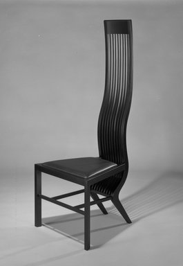 Isozaki Arata (Japanese, born 1931). <em>"Monroe" Side Chair</em>, ca. 1983. Birch wood, imitation black leather, 55 1/16 x 21 3/16 x 21 3/32 in. Brooklyn Museum, Gift of the James Corcoran Gallery, 1990.2. Creative Commons-BY (Photo: Brooklyn Museum, 1990.2_bw.jpg)