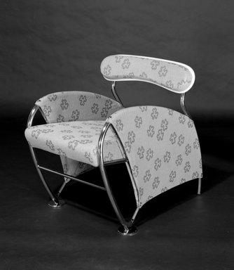 Massimo Iosa Ghini (Italian, born 1959). <em>"Numero Uno" Armchair</em>, ca. 1989. Chromed plated steel, textile, ash, metal springs, plastic, felt, Velcro, 30 5/16 x 26 3/16 x 31 7/8in. (77 x 66.5 x 81cm). Brooklyn Museum, Gift of Palazzetti Inc., 1990.4. Creative Commons-BY (Photo: Brooklyn Museum, 1990.4_bw.jpg)