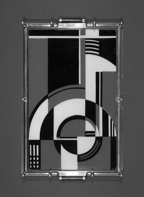 American. <em>Tray</em>, ca. 1935. Chromed metal, painted glass, wood, 1 1/2 x 18 1/16 x 12 1/16in. (3.8 x 45.9 x 30.6cm). Brooklyn Museum, Gift of Sanford L. Smith & Associates, Ltd., 1990.5. Creative Commons-BY (Photo: Brooklyn Museum, 1990.5_bw.jpg)