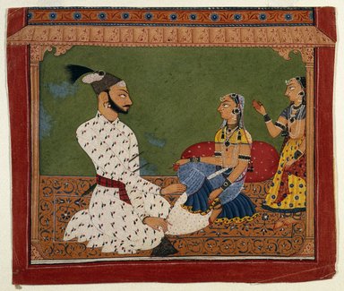 Indian. <em>Portrait of a Prince, Perhaps Mahipat Dev of Mankot</em>, ca. 1700-1710. Opaque watercolor, gold, and beetle wings on paper, sheet: 7 7/8 x 9 1/4 in.  (20.0 x 23.5 cm). Brooklyn Museum, Gift of the Asian Art Council, 1990.73 (Photo: Brooklyn Museum, 1990.73_IMLS_SL2.jpg)