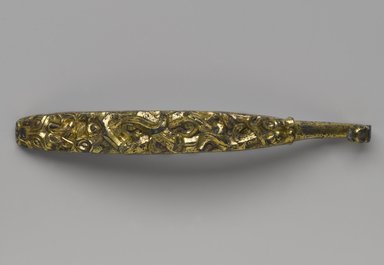  <em>Garment Hook</em>, 475-221 B.C.E. Gilt bronze, 7 x 3/4 in. (17.8 x 1.9 cm). Brooklyn Museum, Gift of Alan and Simone Hartman, 1991.127.5. Creative Commons-BY (Photo: Brooklyn Museum, 1991.127.5_top_PS4.jpg)