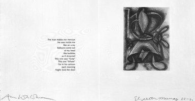 Elizabeth Murray (American, 1940-2007). <em>Page from Her Story</em>, 1988-1990. Etching on photo offset lithograph on paper, sheet: 11 3/8 x 17 3/4 in. (28.9 x 45.1 cm). Brooklyn Museum, A. Augustus Healy Fund, 1991.21.10. © artist or artist's estate (Photo: Brooklyn Museum, 1991.21.10_bw.jpg)