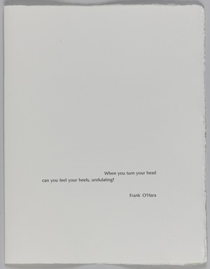 Elizabeth Murray (American, 1940-2007). <em>Colophon from Her Story</em>, 1988-1990. Printed text on paper, sheet: 11 3/8 x 17 5/8 in. (28.9 x 44.8 cm). Brooklyn Museum, A. Augustus Healy Fund, 1991.21.2. © artist or artist's estate (Photo: Brooklyn Museum, 1991.21.2_front_page_PS20.jpg)