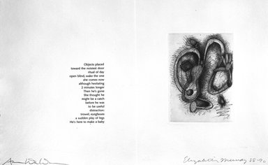 Elizabeth Murray (American, 1940-2007). <em>Page from Her Story</em>, 1988-1990. Etching on photo offset lithograph on paper, sheet: 11 3/8 x 17 3/4 in. (28.9 x 45.1 cm). Brooklyn Museum, A. Augustus Healy Fund, 1991.21.3. © artist or artist's estate (Photo: Brooklyn Museum, 1991.21.3_bw.jpg)