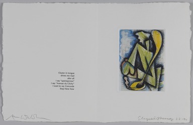 Elizabeth Murray (American, 1940-2007). <em>Page from Her Story</em>, 1988-1990. Etching on photo offset lithograph on paper, sheet: 11 3/8 x 17 3/4 in. (28.9 x 45.1 cm). Brooklyn Museum, A. Augustus Healy Fund, 1991.21.5. © artist or artist's estate (Photo: Brooklyn Museum, 1991.21.5_PS20.jpg)