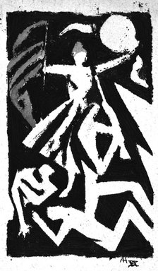 Adolf Hoffmeister (Czech, 1902-1973). <em>La Revolution II</em>, 1920. Woodcut with watercolor, Sheet: 13 1/2 x 8 1/8 in. (34.3 x 20.6 cm). Brooklyn Museum, John W. James Fund, 1991.222.2 (Photo: Brooklyn Museum, 1991.222.2_bw.jpg)