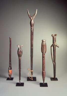 Possibly Mossi. <em>Whistle</em>, late 19th-early 20th century. Wood, leather, antelope hide, 18 x 1 5/8 x 1 5/8 in. (45.7 x 4.1 x 4.1 cm). Brooklyn Museum, Gift of Eileen and Michael Cohen, 1991.227.27. Creative Commons-BY (Photo: Brooklyn Museum, 1991.227.27_1991.227.24_1991.227.30_1991.227.17_1991.227.29.jpg)
