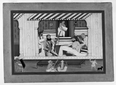 Basarat (son of Ditta). <em>Cloth Merchant's Shop</em>, ca. 1850. Opaque watercolor and gold on paper, sheet: 10 5/8 x 14 5/8 in.  (27.0 x 37.1 cm). Brooklyn Museum, Gift of Mr. and Mrs. Robert L. Poster, 1991.246 (Photo: Brooklyn Museum, 1991.246_bw_IMLS.jpg)
