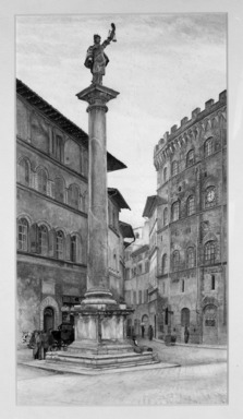 Henry Roderick Newman (American, 1843-1917). <em>The Statue of Justice, Florence</em>, 1880. Watercolor over graphite on paper, Sheet (uneven): 25 1/4 x 13 15/16 in. (64.2 x 35.4 cm). Brooklyn Museum, Gift of Mr. and Mrs. Wilbur L. Ross, Jr., 1991.267 (Photo: Brooklyn Museum, 1991.267_bw.jpg)