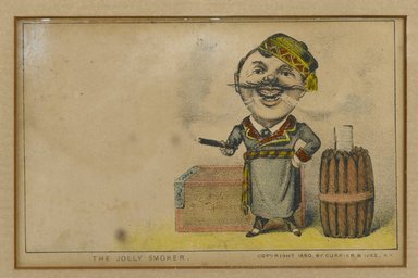 After Currier & Ives (American). <em>The Jolly Smoker</em>, 1880. Color reproductive print on card, Sheet: 6 5/16 x 7 13/16 in. (16 x 19.8 cm). Brooklyn Museum, Gift of Mrs. Harry Elbaum in honor of Daniel Brown, art critic, 1991.285.25 (Photo: Brooklyn Museum, 1991.285.25_PS2.jpg)