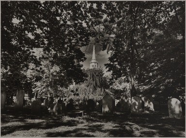 Tony Velez (American, born 1946). <em>Flatbush Dutch Reform Church and Cemetery, Flatbush Avenue and Church Avenue/Flatbush, Brooklyn, NY, 1 of 14 from a Portfolio of 34</em>, 1990. Gelatin silver print, 11 x 14in. (27.9 x 35.6cm). Brooklyn Museum, Gift of Paul Velez, 1991.308.10. © artist or artist's estate (Photo: Brooklyn Museum, 1991.308.10_PS11.jpg)