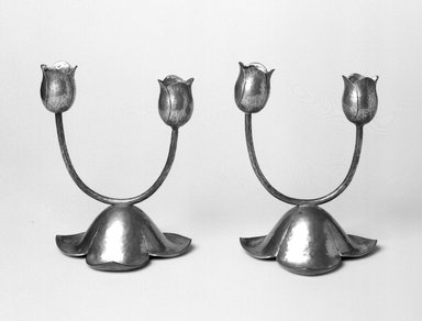 The Randahl Shops (1911-1965). <em>Double Candlestick, One of a Pair</em>, ca. 1930. Pewter, 6 x 4 1/4 x 4 1/2 in. (15.1 x 10.8 x 10.8 cm). Brooklyn Museum, Gift of Mrs. Nathan L. Burnett, 1991.34.21. Creative Commons-BY (Photo: , 1991.34.21_1991.34.22_bw.jpg)