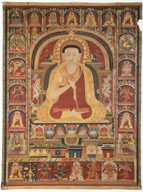  <em>Portrait of Taglung Thangpa Chenpo</em>, early to mid 14th century. Opaque watercolor and gold on cotton, 20 3/8 × 15 in. (51.8 × 38.1 cm). Brooklyn Museum, Gift of the Asian Art Council, 1991.86 (Photo: Brooklyn Museum, 1991.86_SL1.jpg)