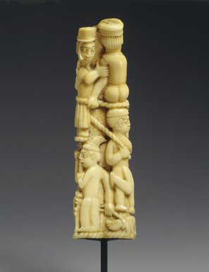 Vili. <em>Tusk Carving with Figures</em>, 19th century. Ivory, 4 x 1 1/4 x 1 1/2in. (10.2 x 3.2 x 3.8cm). Brooklyn Museum, Gift of Drs. Noble and Jean Endicott, 1992.136.14. Creative Commons-BY (Photo: Brooklyn Museum, 1992.136.14_view2_SL4.jpg)