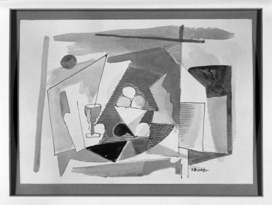 John von Wicht (American, born Germany, 1888-1970). <em>Abstract Still Life</em>, n.d. Pen and black ink and watercolor on off-white wove paper, 7 1/4 x 10 1/4 in. (18.4 x 26 cm). Brooklyn Museum, Gift of Charles F. Gilman in memory of Terry A. Murray, 1992.171 (Photo: Brooklyn Museum, 1992.171_bw.jpg)