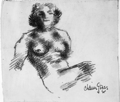 Chaim Gross (American, born Austria, 1904-1991). <em>Reclining Nude</em>, n.d. Graphite on wove paper, Sheet: 8 1/4 x 9 3/8 in. (21 x 23.8 cm). Brooklyn Museum, Gift of Dr. and Mrs. George Liberman, 1992.184.5. © artist or artist's estate (Photo: Brooklyn Museum, 1992.184.5_bw.jpg)