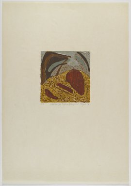 Ellen Kozak. <em>Notations for Orpheus and Euridice</em>, 1992. Woodcut on paper, Sheet: 25 3/4 x 17 15/16 in. (65.4 x 45.6 cm). Brooklyn Museum, Gift of Walter W. Sawyer, 1992.185.12. © artist or artist's estate (Photo: Brooklyn Museum, 1992.185.12_PS4.jpg)