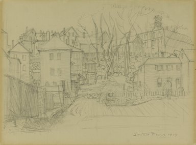 Stuart Davis (American, 1892–1964). <em>Serviceable Boxes Among the Rocks</em>, 1917. Graphite on cream, moderately thick, moderately textured wove paper., Sheet: 14 15/16 x 19 in. (37.9 x 48.3 cm). Brooklyn Museum, Purchased with funds given by Mr. and Mrs. Leonard L. Milberg, 1992.224 (Photo: Brooklyn Museum, 1992.224_PS1.jpg)