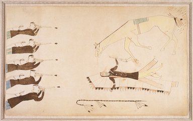 Possibly Cheyenne. <em>Ledger Book Drawing</em>, ca. 1890. Ink, crayon, paper, 8 1/2 x 14 in. (21.6 x 35.6 cm). Brooklyn Museum, Gift of The Roebling Society and A. Augustus Healy Fund, 1992.27.3 (Photo: Brooklyn Museum, 1992.27.3_SL1.jpg)