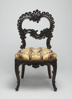 Unknown. <em>Side Chair</em>, 19th century. Rosewood, modern upholstery, 35 15/16 x 19 1/8 x 21 7/8 in.  (91.3 x 48.6 x 55.6 cm). Brooklyn Museum, Alfred T. and Caroline S. Zoebisch Fund, 1992.42. Creative Commons-BY (Photo: Brooklyn Museum, 1992.42_front_PS2.jpg)