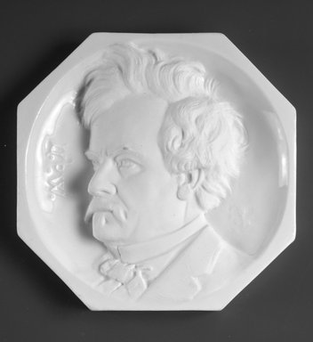 Karl L. H. Müller (American, born Germany, 1820-1887). <em>Plaque, Portrait of Edwin Forrest</em>, ca. 1875. Porcelain, 5 13/16 x 5 13/16 x 1 in.  (14.8 x 14.8 x 2.5 cm). Brooklyn Museum, H. Randolph Lever Fund, 1992.45. Creative Commons-BY (Photo: Brooklyn Museum, 1992.45_bw.jpg)