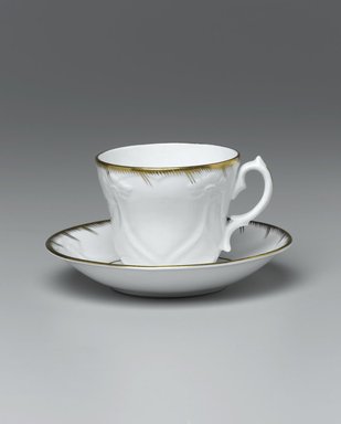  <em>Cup and Saucer from a Twelve Piece Tea Service</em>, Patented 1853. Porcelain, cup: 2 3/4 x 3 3/4 x 3 1/4 in. (7.0 x 9.5 x 8.2 cm). Brooklyn Museum, Gift of the Family of Paul E. Burtis, 1993.109.5a-b. Creative Commons-BY (Photo: Brooklyn Museum, 1993.109.5a-b_view1_PS1.jpg)