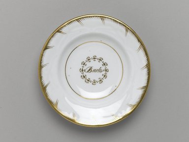  <em>Plate from a Twelve Piece Tea Service</em>, Patented 1853. Porcelain, 1 x 5 1/2 x 5 1/2 in. (2.5 x 14.0 x 14.0 cm). Brooklyn Museum, Gift of the Family of Paul E. Burtis, 1993.109.7. Creative Commons-BY (Photo: Brooklyn Museum, 1993.109.7_PS1.jpg)