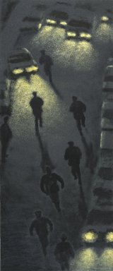 Jane Dickson (American, born 1952). <em>Cops and Headlights V</em>, 1991. Oil on canvas, 89 × 37 × 1 3/4 in. (226.1 × 94 × 4.4 cm). Brooklyn Museum, Purchase gift of Dr. Bertram H. Schaffner, 1993.122. © artist or artist's estate (Photo: Brooklyn Museum, 1993.122_SL1.jpg)
