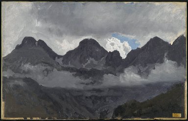 Auguste-François Bonheur (French, 1824-1884). <em>Mountains with Mist</em>, mid 1850s. Oil on paper mounted on canvas, 10 1/2 x 16 9/16 in. (26.7 x 42.1 cm). Brooklyn Museum, Healy Purchase Fund B, 1993.123.1 (Photo: Brooklyn Museum, 1993.123.1_PS2.jpg)