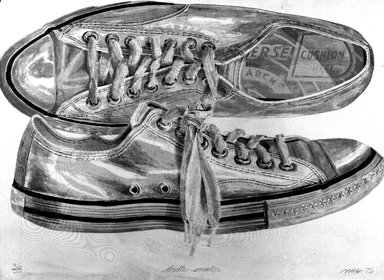 Don Nice (American, 1932-2019). <em>Double Sneaker</em>, 1975. Lithograph on paper, 34 x 47 3/4 in. (86.3 x 121.3 cm). Brooklyn Museum, Gift of Richard Shebairo, 1993.126. © artist or artist's estate (Photo: Brooklyn Museum, 1993.126_bw.jpg)