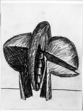 Seymour Lipton (American, 1903-1986). <em>Untitled</em>, ca. 1955. Conte crayon on wove paper, 11 x 8 1/2 in. (27.9 x 21.6 cm). Brooklyn Museum, Gift of Dr. Phyllis Hattis, 1993.128. © artist or artist's estate (Photo: Brooklyn Museum, 1993.128_bw.jpg)