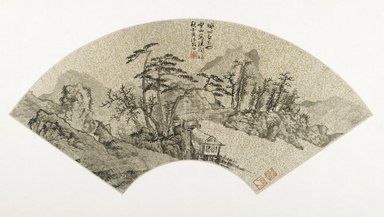 Xie Shichen (Chinese, 1487–ca. 1567). <em>Landscape</em>, 1542. Fan; ink on gold dusted paper, Mounted: 13 x 24 3/8 in. (33 x 61.9 cm). Brooklyn Museum, Gift of H. Christopher Luce, 1993.193. Creative Commons-BY (Photo: Brooklyn Museum, 1993.193_PS2.jpg)